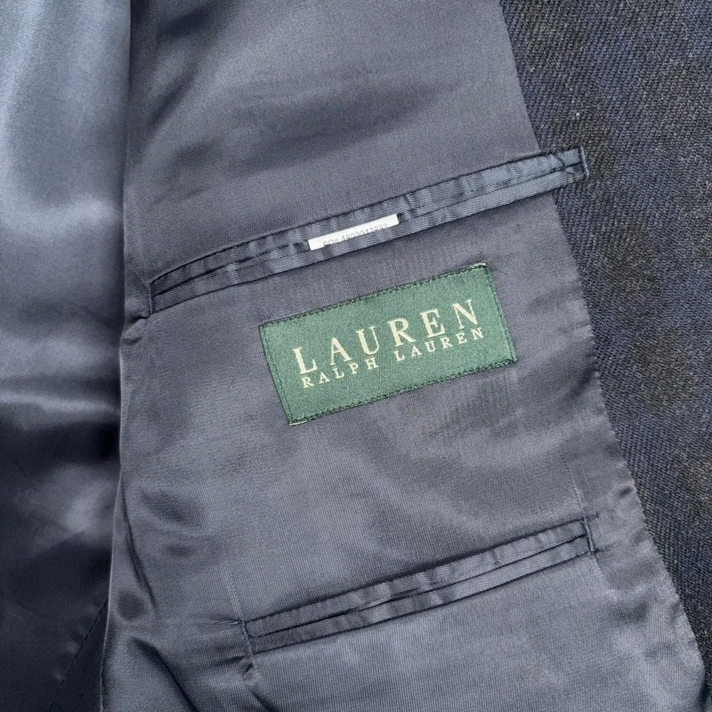 Lauren Ralph Lauren Plaid Wool Elbow Patch Blazer Mens Size 44R Navy Black